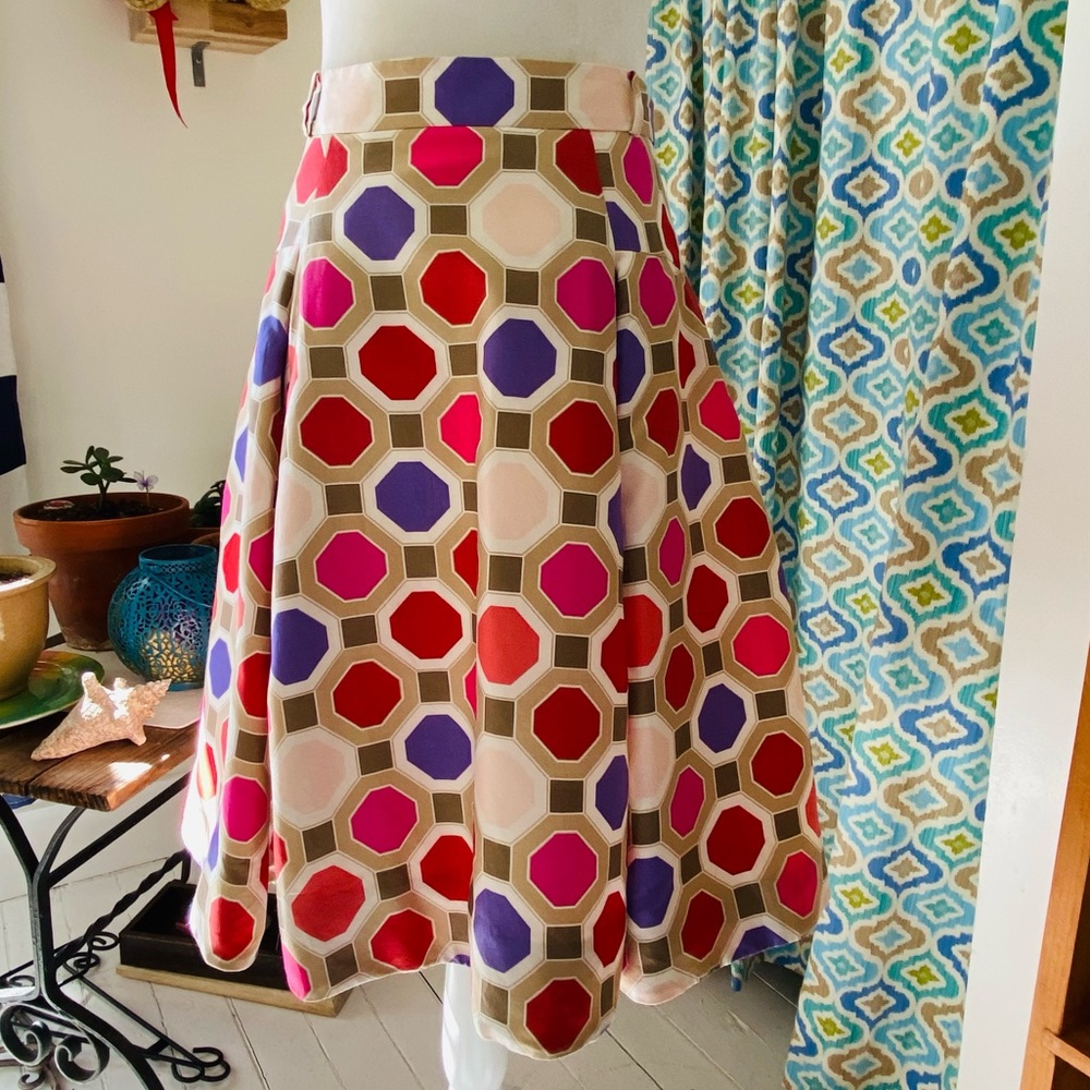 kate spade Geometric Octagon Print A-Line Skirt in Red, Pink, Purple, Tan, Cream